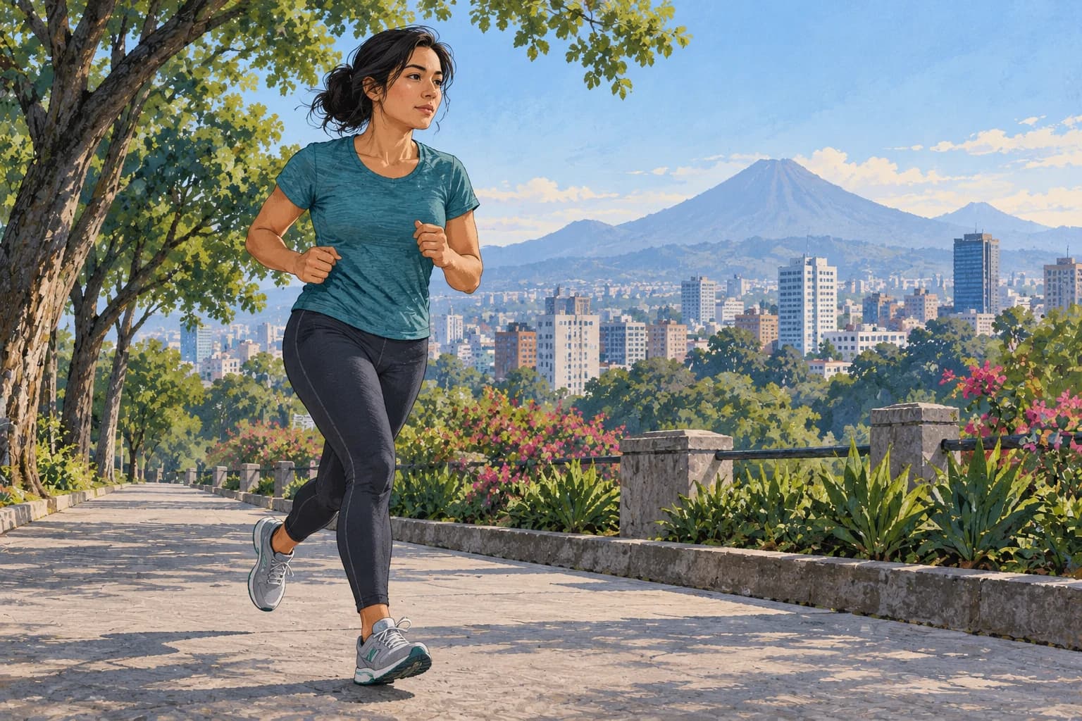 Mujer corriendo al amanecer por un sendero urbano como imagen de una decisión llevada a la práctica